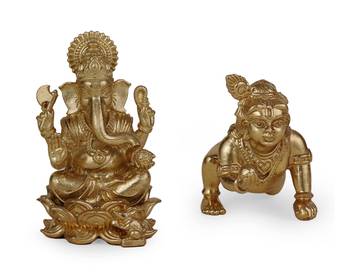 Lord ganesha and lord krishna gold plated combo set of 2 idol/murti home and office decorative gifting 1