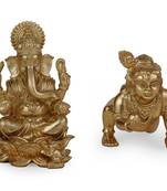 Lord ganesha and lord krishna gold plated combo set of 2 idol/murti home and office decorative gifting