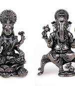 Lord ganesha and devi laxmi oxidised silver plated combo set of 2 idol/murti home and office decorative gifting