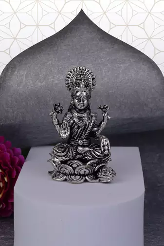 Lord ganesha and devi laxmi oxidised silver plated combo set of 2 idol/murti home and office decorative gifting