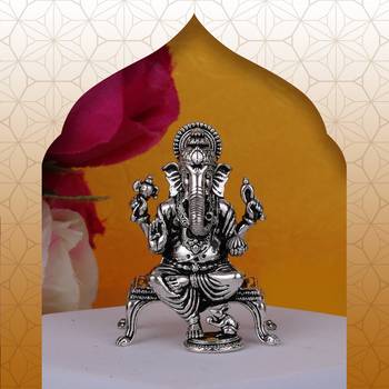 Lord ganesha and devi laxmi oxidised silver plated combo set of 2 idol/murti home and office decorative gifting 3