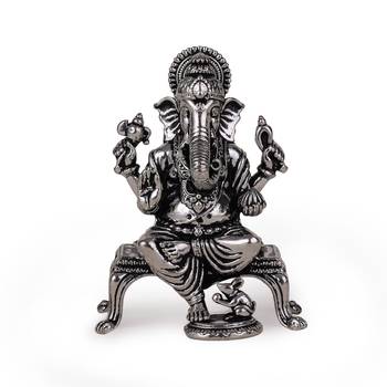 Lord ganesha and devi laxmi oxidised silver plated combo set of 2 idol/murti home and office decorative gifting 5