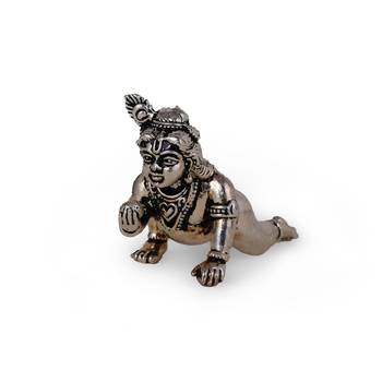 Cow (gaay mata) and lord krishna oxidised silver plated combo set of 2 idol/murti home and office decorative gifting 4