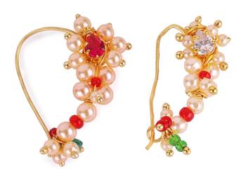 Oval shape gold plated combo set of 2 maharashtrian nosepin / nath without piercing for women and girls 1
