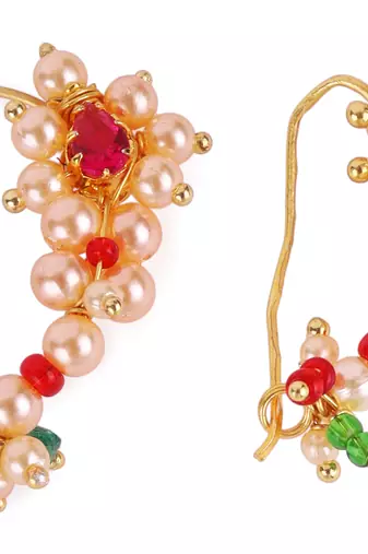 Oval shape gold plated combo set of 2 maharashtrian nosepin / nath without piercing for women and girls