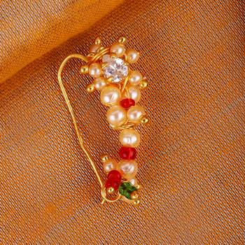 Oval shape gold plated combo set of 2 maharashtrian nosepin / nath without piercing for women and girls 2