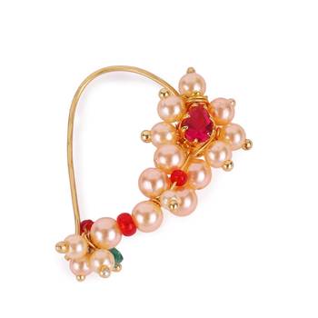 Oval shape gold plated combo set of 2 maharashtrian nosepin / nath without piercing for women and girls 5