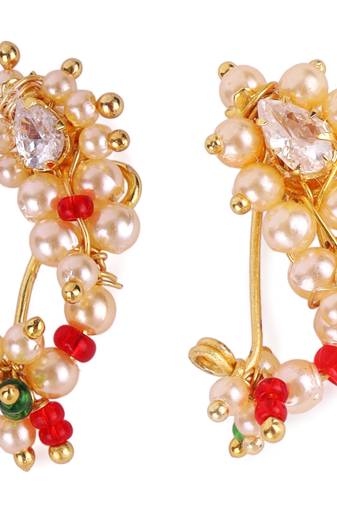 Oval shape gold plated combo set of 2 maharashtrian nosepin / nath without piercing for women and girls