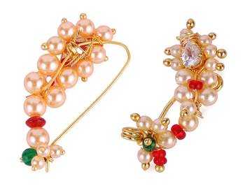 Oval shape gold plated combo set of 2 maharashtrian nosepin / nath without piercing for women and girls 1