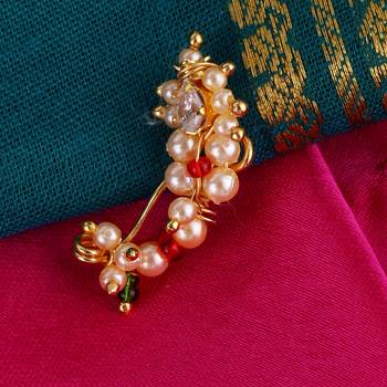Oval shape gold plated combo set of 2 maharashtrian nosepin / nath without piercing for women and girls 3