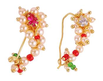Oval shape gold plated combo set of 2 maharashtrian nosepin / nath without piercing for women and girls 1