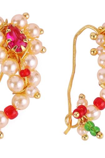 Oval shape gold plated combo set of 2 maharashtrian nosepin / nath without piercing for women and girls