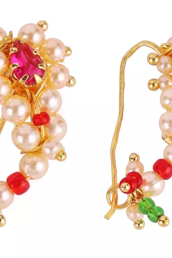 Oval shape gold plated combo set of 2 maharashtrian nosepin / nath without piercing for women and girls