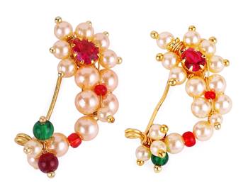 Oval shape gold plated combo set of 2 maharashtrian nosepin / nath without piercing for women and girls 1