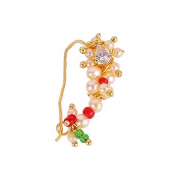 Oval shape gold plated combo set of 2 maharashtrian nosepin / nath without piercing for women and girls 3