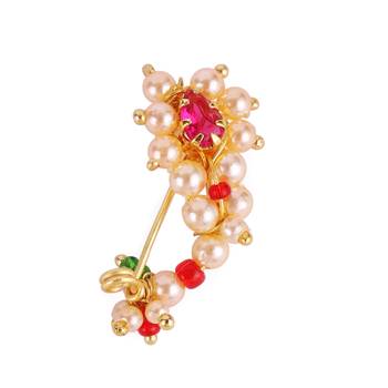 Oval shape gold plated combo set of 2 maharashtrian nosepin / nath without piercing for women and girls 4