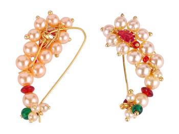 Oval shape gold plated combo set of 2 maharashtrian nosepin / nath without piercing for women and girls 1