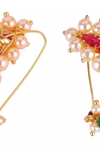 Oval shape gold plated combo set of 2 maharashtrian nosepin / nath without piercing for women and girls