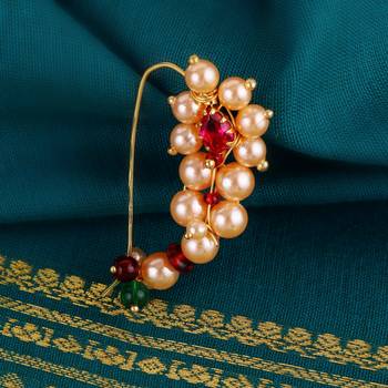 Oval shape gold plated combo set of 2 maharashtrian nosepin / nath without piercing for women and girls 2