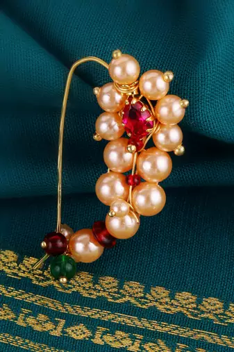 Oval shape gold plated combo set of 2 maharashtrian nosepin / nath without piercing for women and girls