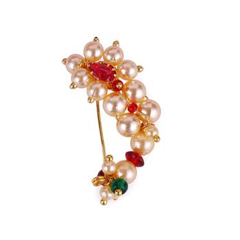 Oval shape gold plated combo set of 2 maharashtrian nosepin / nath without piercing for women and girls 4