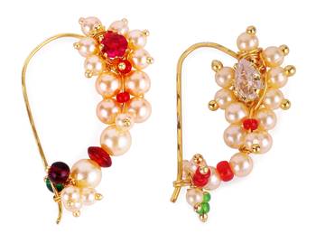 Oval shape gold plated combo set of 2 maharashtrian nosepin / nath without piercing for women and girls 1