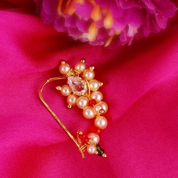 Oval shape gold plated combo set of 2 maharashtrian nosepin / nath without piercing for women and girls 2