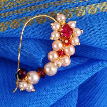 Oval shape gold plated combo set of 2 maharashtrian nosepin / nath without piercing for women and girls 3