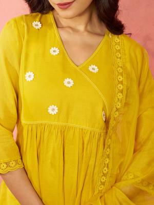womens mustard chanderi anarkali kurta set - diwali festival wear 2