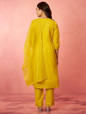womens mustard chanderi anarkali kurta set - diwali festival wear 5