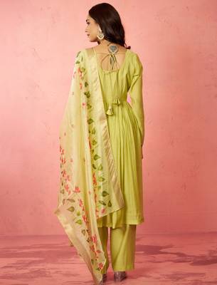 womens mint green silk anarkali kurta set - sequin embroidered diwali wear 5