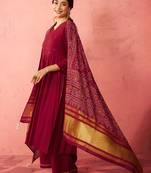 womens maroon rayon anarkali kurta set - sequin embroidered festival wear