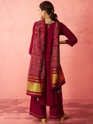 womens maroon rayon anarkali kurta set - sequin embroidered festival wear 5