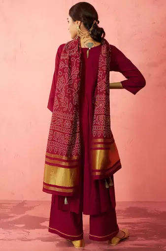 womens maroon rayon anarkali kurta set - sequin embroidered festival wear
