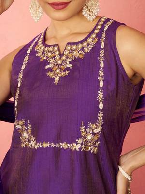 womens purple cotton kurta sharara set - zardozi embroidered wedding wear 2
