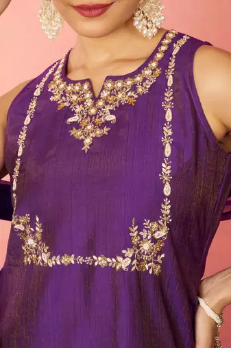 womens purple cotton kurta sharara set - zardozi embroidered wedding wear