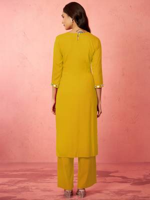womehendi green rayon mirror work kurta set with palazzo - festival wear 5