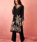woblack rayon mirror work kurta set with flare pants - traditional ethnic