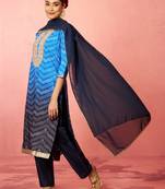 woblue muslin bandhani kurta set with straight pants & dupatta - wedding special