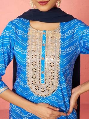 woblue muslin bandhani kurta set with straight pants & dupatta - wedding special 2