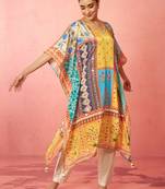 womens multicolour chinon kaftan kurta set - mirror work festival wear