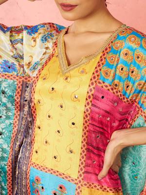 womens multicolour chinon kaftan kurta set - mirror work festival wear 2