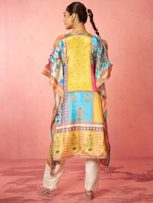 womens multicolour chinon kaftan kurta set - mirror work festival wear 5