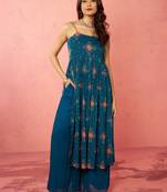 woblue chinon sequin anarkali set with palazzo & dupatta - wedding special