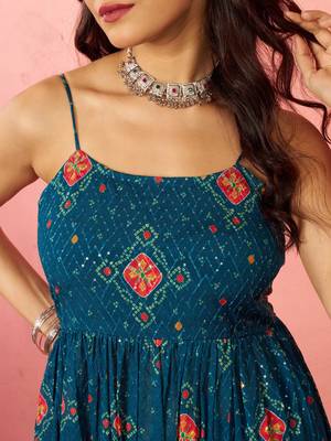 woblue chinon sequin anarkali set with palazzo & dupatta - wedding special 2