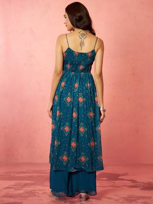 woblue chinon sequin anarkali set with palazzo & dupatta - wedding special 5