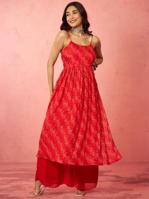 wored chinon sequin anarkali set with palazzo & dupatta - bridal special 1