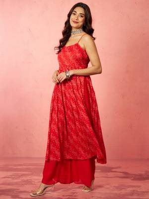 wored chinon sequin anarkali set with palazzo & dupatta - bridal special 3