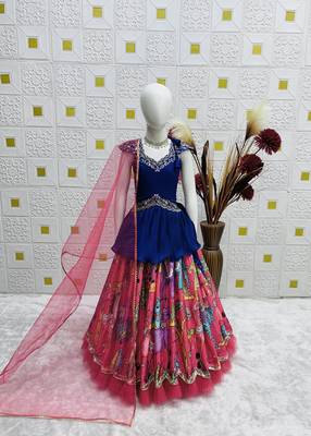 Beautiful Kediya Chinon Silk Embroidery Sequins Work Red Readymade Lahenga Choli 2