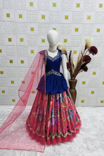 Beautiful Kediya Chinon Silk Embroidery Sequins Work Red Readymade Lahenga Choli